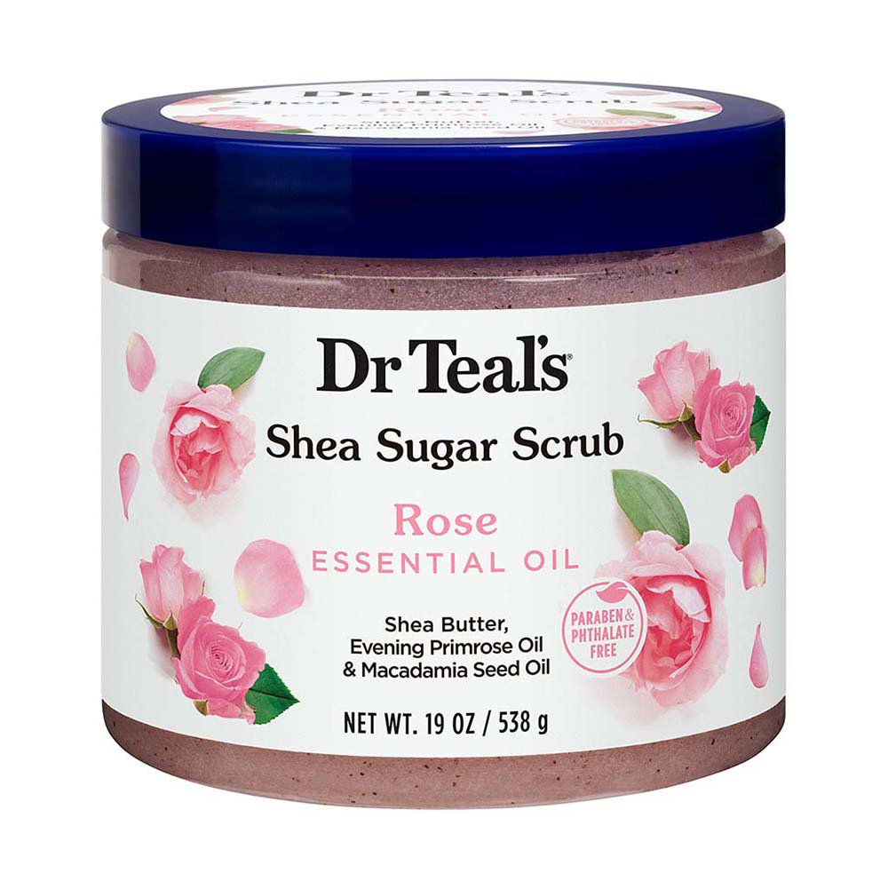 Dr Teal's Shea Sugar Body Scrub, Rose with Essential Oil, 19 oz